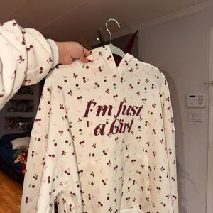 Cream Hoodie with Cherry Print